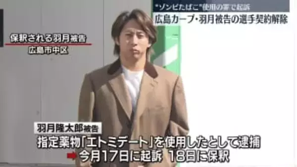 広島カープ　羽月隆太郎選手の契約を解除　“ゾンビたばこ”使用の罪で起訴