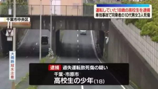 事故起こし同乗者3人死傷…運転の高校生逮捕　千葉