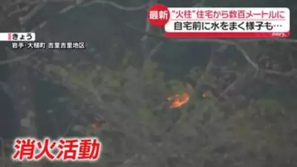 岩手・山林火災　住宅から数百メートルに迫る火柱…自宅前に水をまく様子も