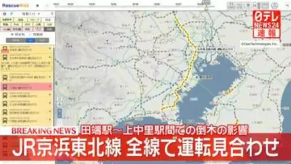JR京浜東北線、上下線で運転見合わせ　田端～上中里駅間での倒木影響
