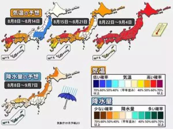 【1か月予報】お盆の前に関東の暑さ控えめ