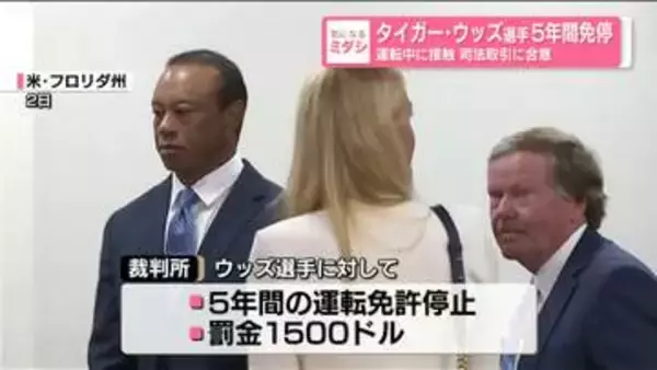タイガー・ウッズ選手に5年間免停など命じる　運転中に接触…所持品から麻薬性の鎮痛薬　司法取引に合意