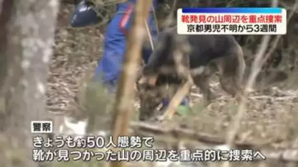 京都・男児不明から3週間　靴発見の山周辺を重点捜索