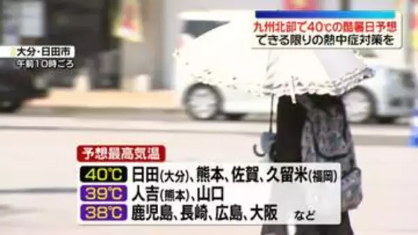 熊本はじめ…九州北部で40℃の「酷暑日」予想　できる限りの熱中症対策を