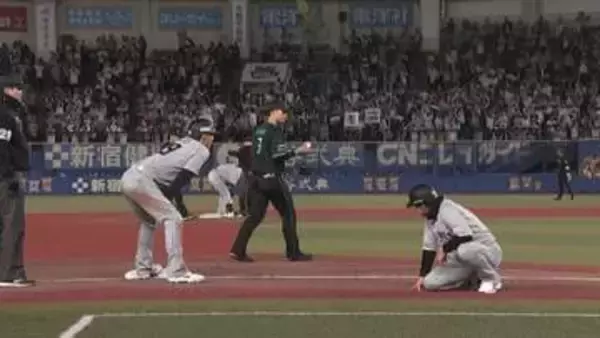 ロッテ　珍事にひざまずく伊志嶺コーチ　ソトの蹴ったボールが直撃