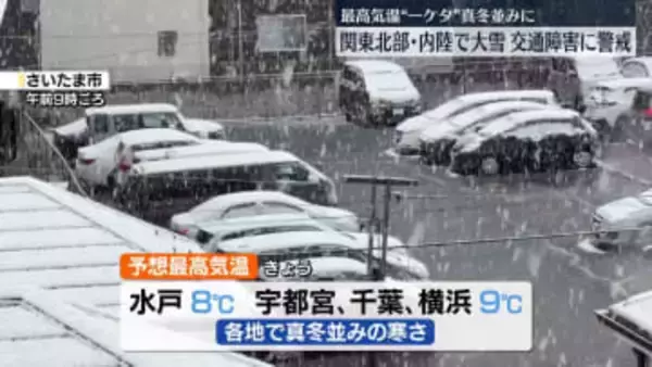 関東北部や内陸で大雪　交通障害に警戒