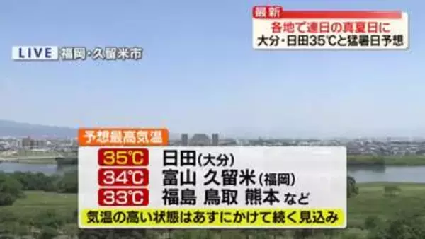 東北～九州は広く晴れ　7月並みの暑さに