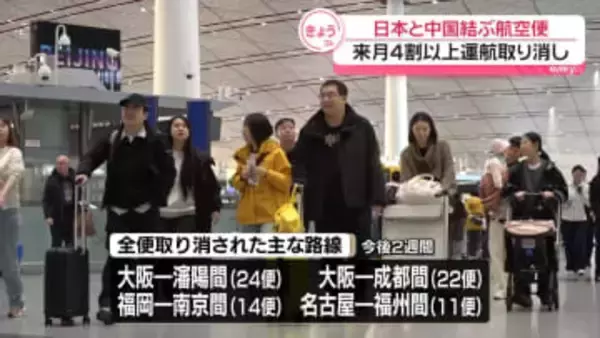 日中結ぶ航空便、4割以上が来月の運航取り消し　中国メディア