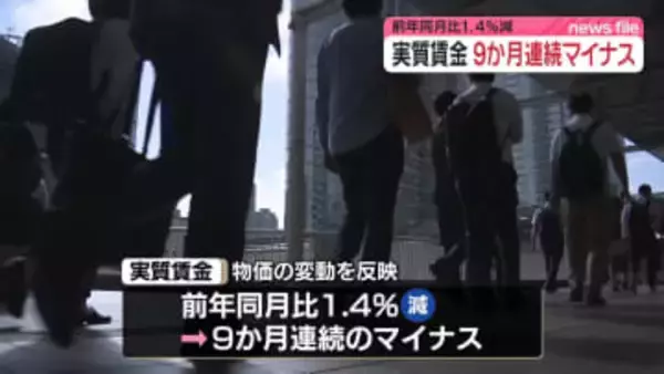 今年9月の実質賃金は前年同月比1.4％減　9か月連続マイナス「賃金伸びても物価高に追いつかず」