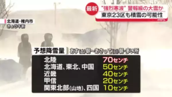 週末にかけ強烈寒波が襲来　日本海側中心に大雪のおそれ