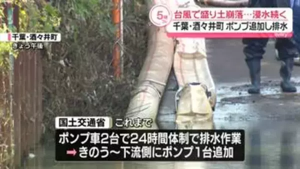 千葉・酒々井町でポンプ追加し排水　台風25号で盛り土崩落…住宅地の浸水続く