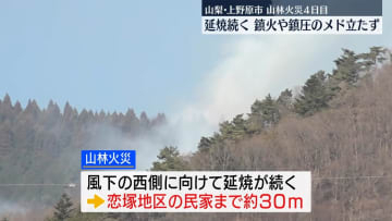 山梨・上野原市の山林火災4日目　鎮火や鎮圧のめど立たず