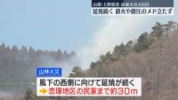 山梨・上野原市の山林火災4日目　鎮火や鎮圧のめど立たず