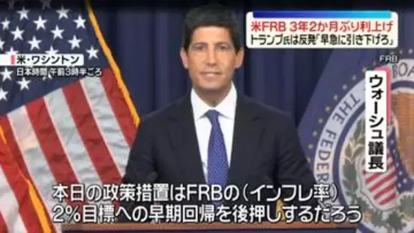 米・FRB　0.25%利上げ決定、3.75％から4％に　トランプ大統領「アメリカの金利は1％以下であるべきだ。金利を早急に引き下げろ」と反発