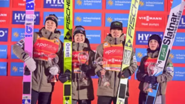 スキージャンプ混合団体で日本が3位　悪天候で2本目が中止　二階堂蓮が最高飛距離