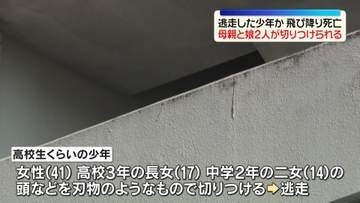 マンションで母親と娘2人が切りつけられる　逃走した少年とみられる人物が飛び降り死亡　大阪市