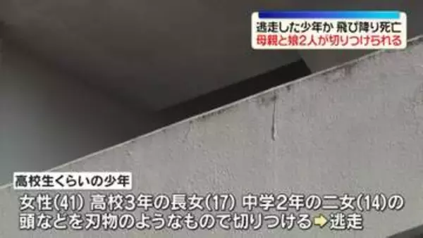 マンションで母親と娘2人が切りつけられる　逃走した少年とみられる人物が飛び降り死亡　大阪市