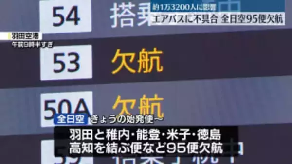 全日空95便欠航　エアバスの一部機体に不具合…約1万3200人に影響