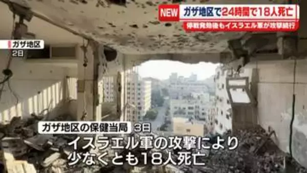 ガザ地区で24時間で18人死亡　停戦発効後もイスラエル軍が攻撃続行