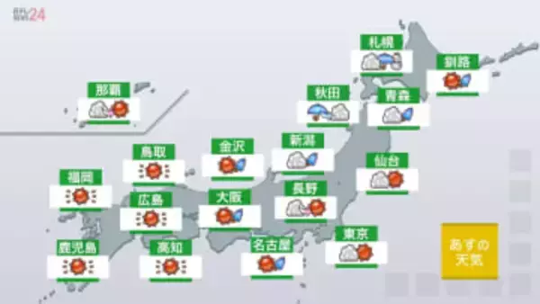 【あすの天気】東京都心は初夏の陽気に　北日本は風が強く、北海道では暴風に警戒