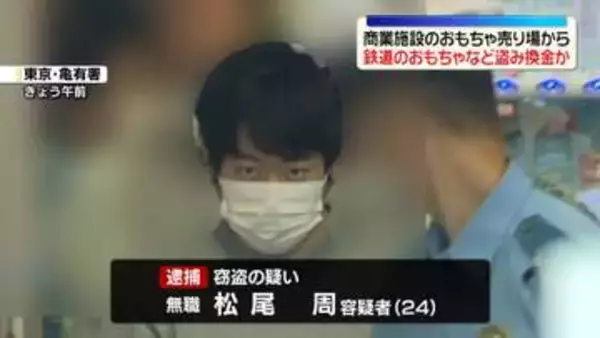 商業施設から鉄道のおもちゃなど20点窃盗か　男（24）逮捕　東京・江東区