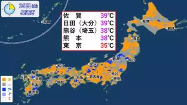 関東～九州は猛暑　台風は沖縄の北を西へ進む