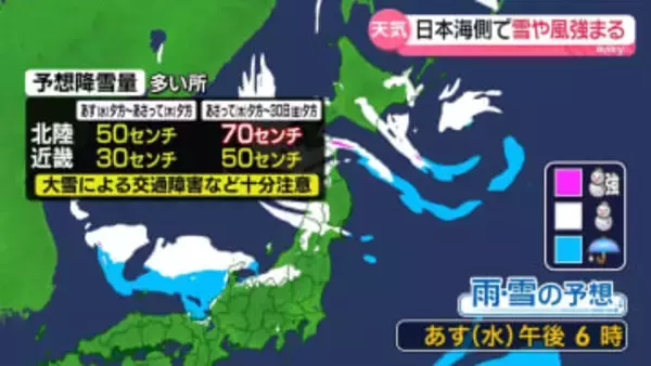 【あすの天気】日本海側の広範囲で雪…ふぶく所も