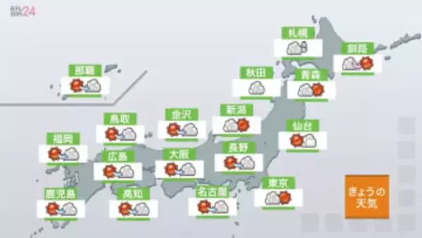 【天気】関東は北部ほど晴れ　南部は雲が多め