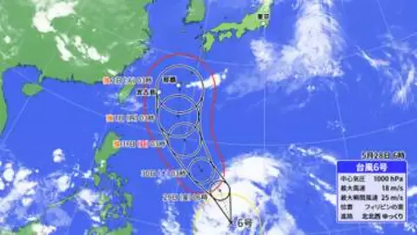 台風6号は週明け沖縄・奄美に近づくおそれ　前線刺激し本州付近で大雨の可能性も