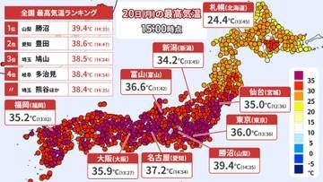 【20日の天気】海の日は都心で初猛暑日　関東甲信と東海で梅雨明け