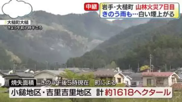 岩手・大槌町の山林火災7日目　きのう雨も鎮圧には至らず【中継】