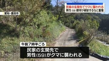 玄関先で男性がクマに襲われる…眼球破裂の重傷　愛知・豊田市