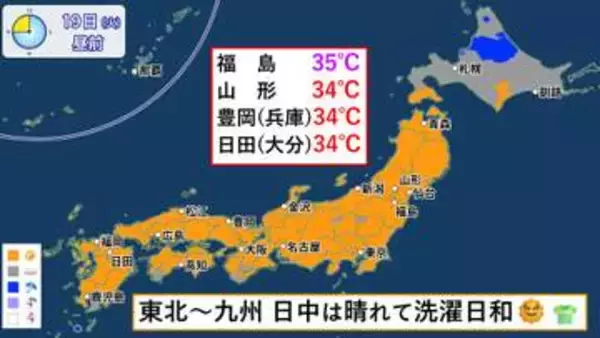 猛暑日や真夏日が続く　20日（水）から曇りや雨