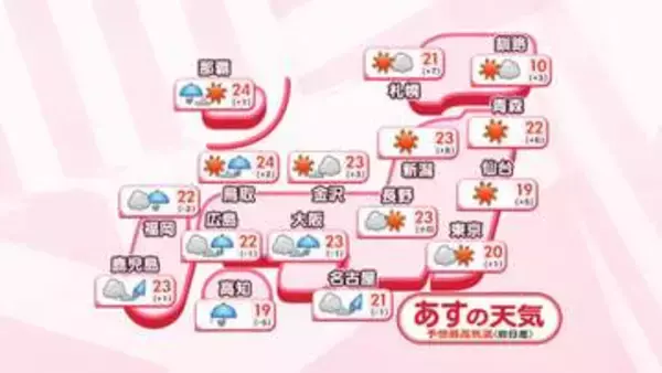 【あすの天気】西日本や沖縄は雨　東日本は午後に雲多く