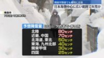 日本海側中心に広範囲で大雪…関東平野部でも積雪のおそれ