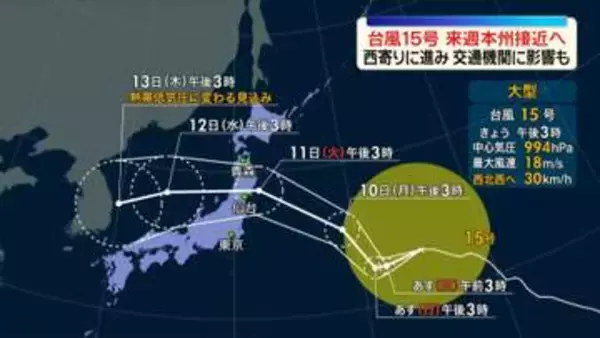 大型で非常に強い台風13号　沖縄で影響長引く　台風15号は日本の東に…来週、本州付近に影響のおそれ