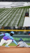 【MLB】試合前に雪で一面真っ白　フード、目出し帽などそれぞれの防寒対策でプレー　ド軍・打線は寒さに負けず13安打7得点で大勝
