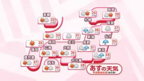 【あすの天気】東北や北陸で激しい雨…新潟では非常に激しい雨が降る所も　東海や西日本は強い日差しが照りつけそう