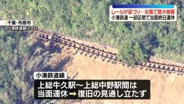 小湊鉄道、一部区間で当面終日運休　レールが宙づりの場所も…台風25号で甚大被害
