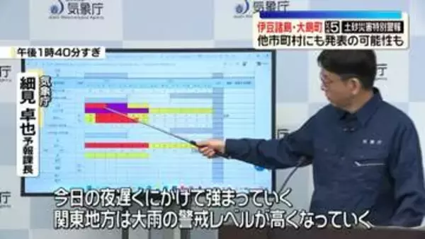 東京・大島町にレベル5土砂災害特別警報…他の市町村にも発表の可能性　気象庁