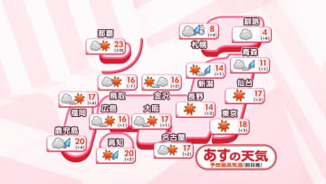 【あすの天気】全国的に気温上がる　東北太平洋側～九州にかけ日中は晴れ間多く