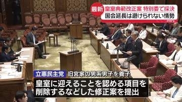 皇室典範改正案　参院特別委で採決　国会延長は避けられない情勢