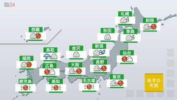 【あすの天気】日本海側は午前を中心に雪や雨　太平洋側はおおむね晴れ