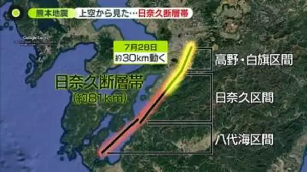 上空から見た「日奈久断層帯」　断層に沿う温泉街…拭えぬ不安　熊本地震から1か月