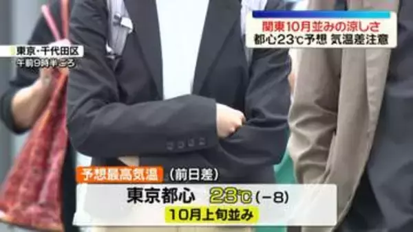 関東10月並みの涼しさ　都心の最高気温23℃予想　気温差注意