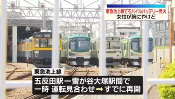 東急池上線の車内でモバイルバッテリー発火　女性が腕にやけど