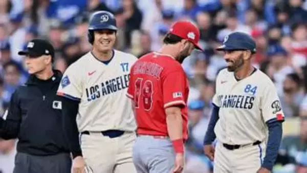 大谷翔平　全力疾走の内野安打でニヤリ　衝撃9得点ビッグイニングの火付け　古巣エンゼルスの同僚と塁上で談笑も