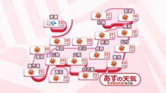 【あすの天気】西～北日本は広範囲で晴れ　絶好の行楽日和に