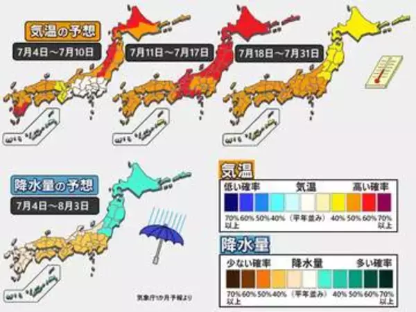 【1か月予報】高温傾向　猛暑エリアは拡大