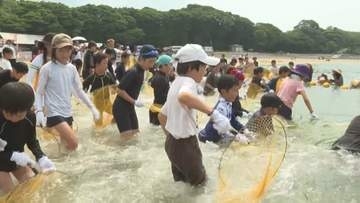 海の日を前に長崎鼻でサマーフェスティバル　子どもたちが地引き網を体験　大分